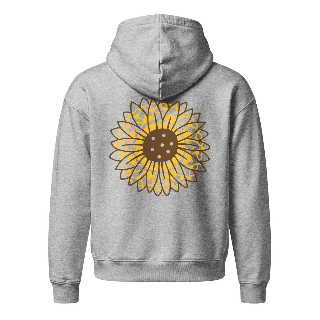 BORN TRIPPY unisex organic hooded sweatshirt in heather grey back view
