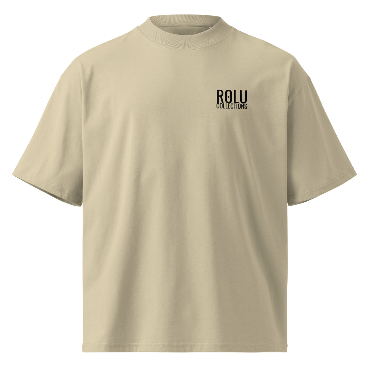organic oversized high neck t-shirt - Girls Don’t Have To Be Soft beige front view