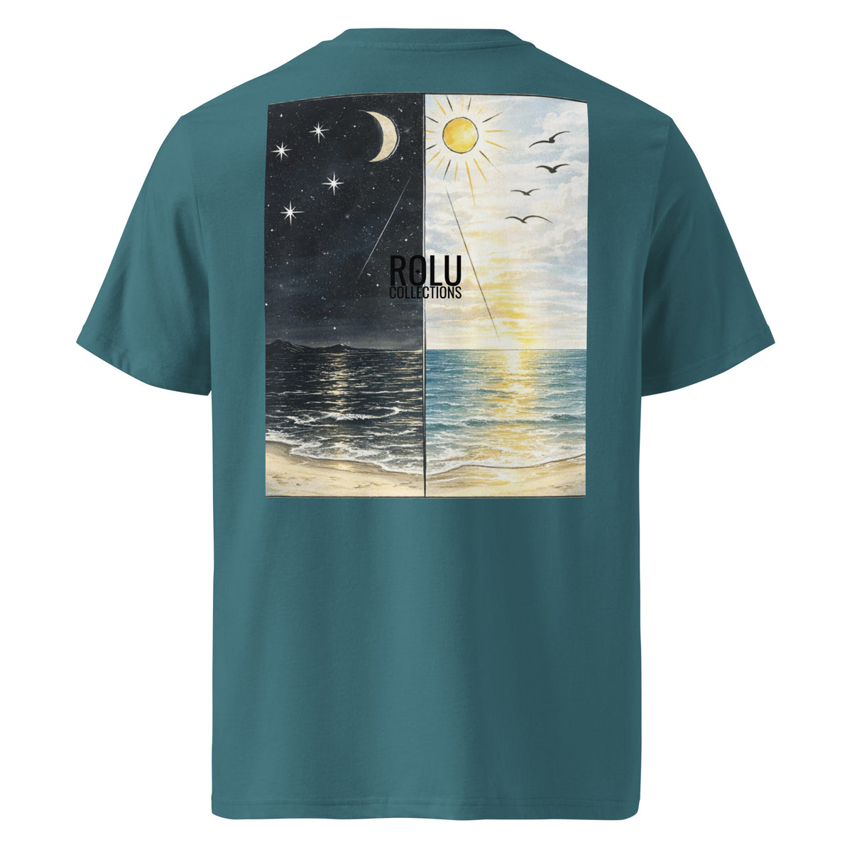 Back of Dark Meets Light unisex organic cotton T-shirt in Stargazer