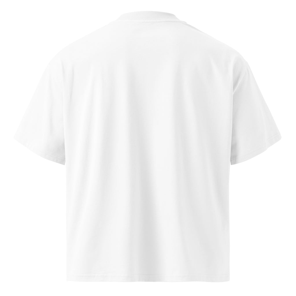 White unisex organic oversized high neck t-shirt back view - Duckpool Beach