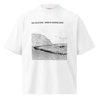 White unisex organic oversized high neck t-shirt front view - Duckpool Beach