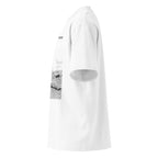 White unisex organic oversized high neck t-shirt left side view - Duckpool Beach